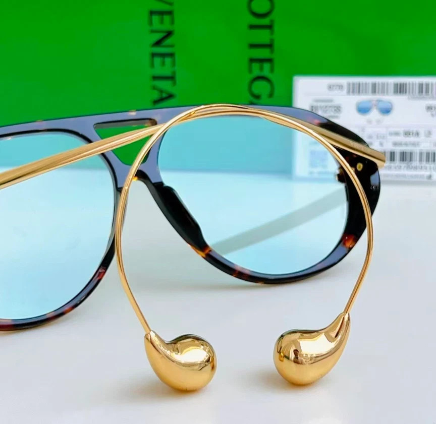 Bottega Veneta Drop Pilot sunglasses BV1273 Havana/Light Blue With Case New
