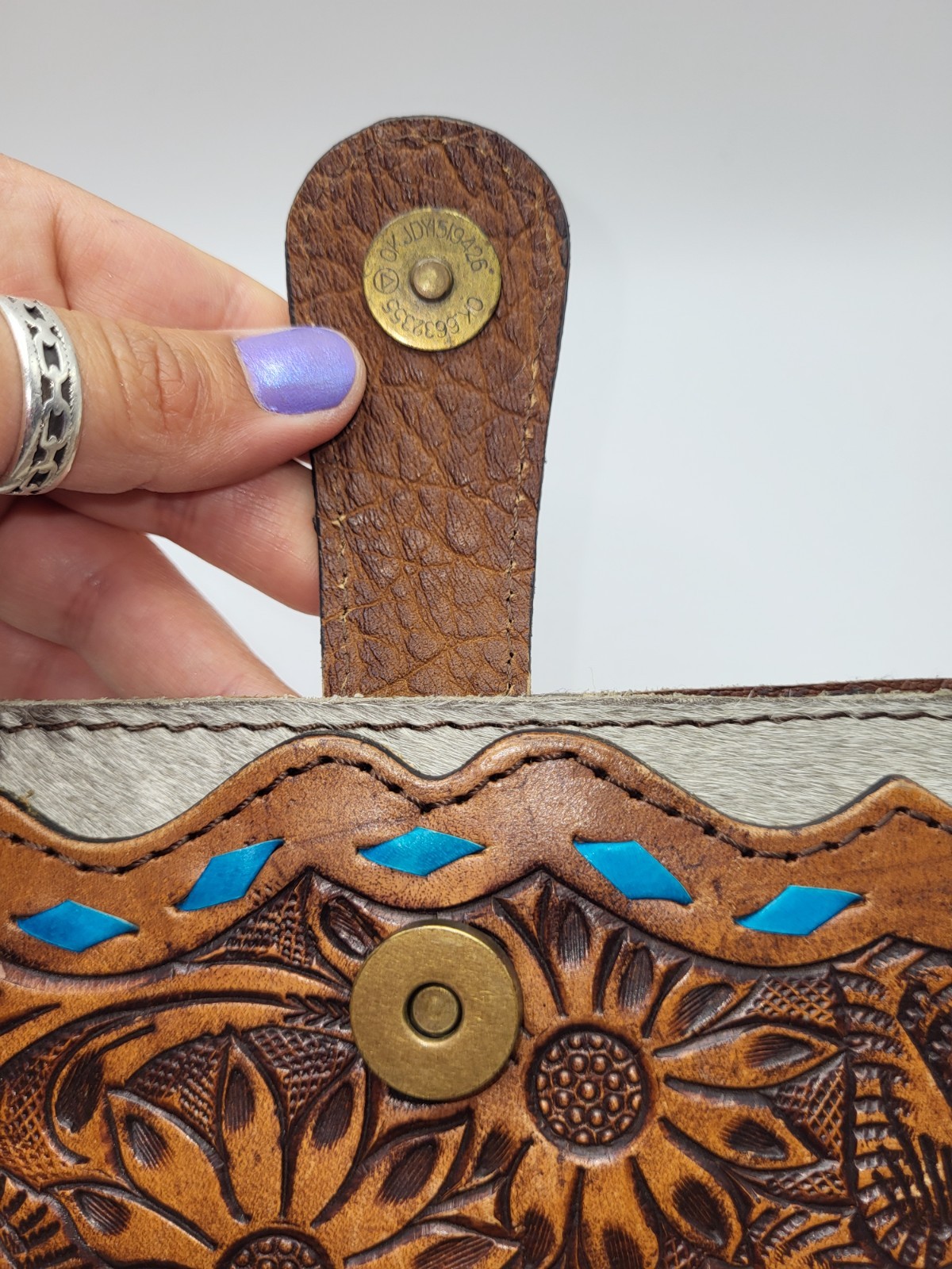 AD American Darling Hand Tooled Floral & Hair-On Cowhide Western Wallet