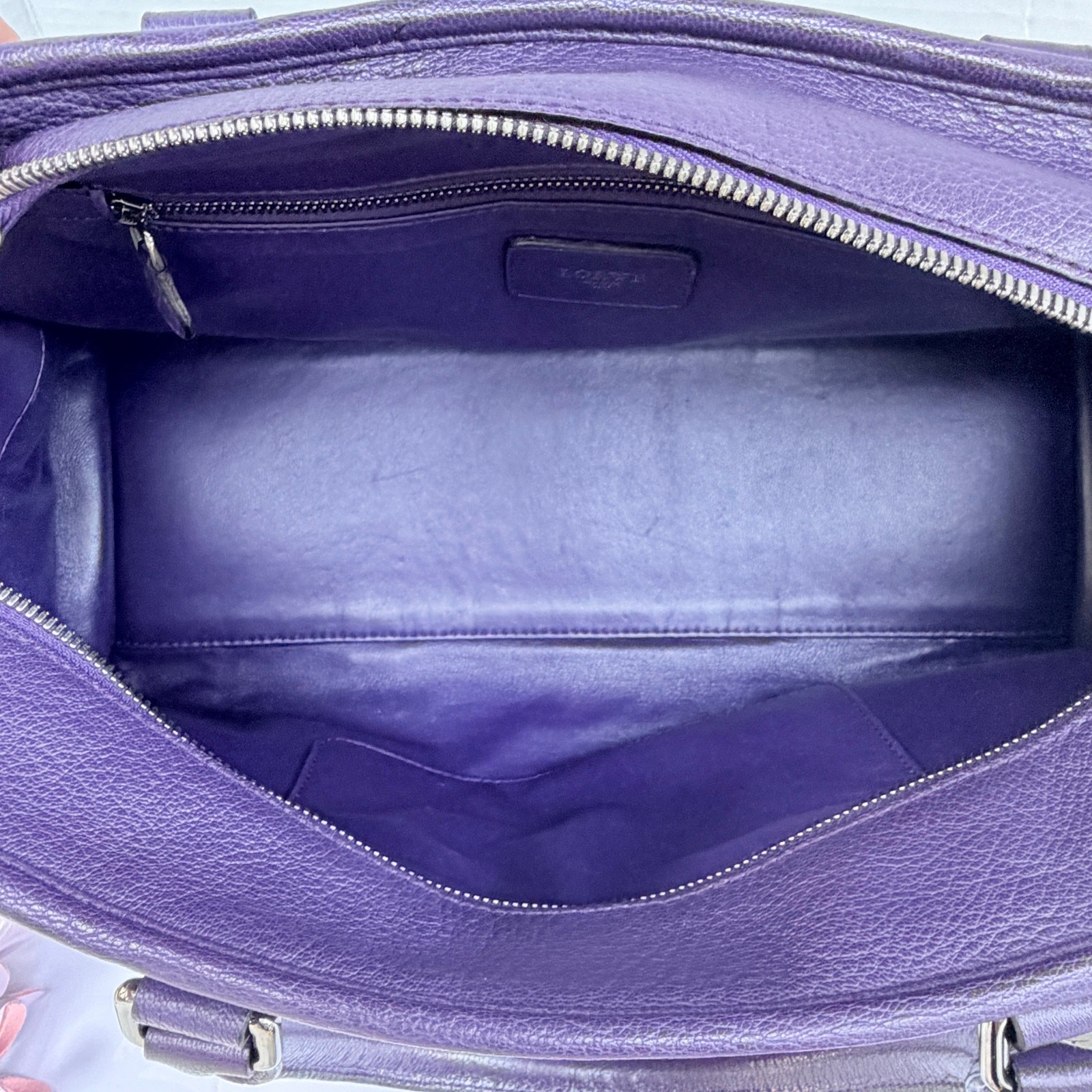 Loewe Amazona 36 Purple Leather Top Handle Bag Silver Hardware COA Dustbag Keys