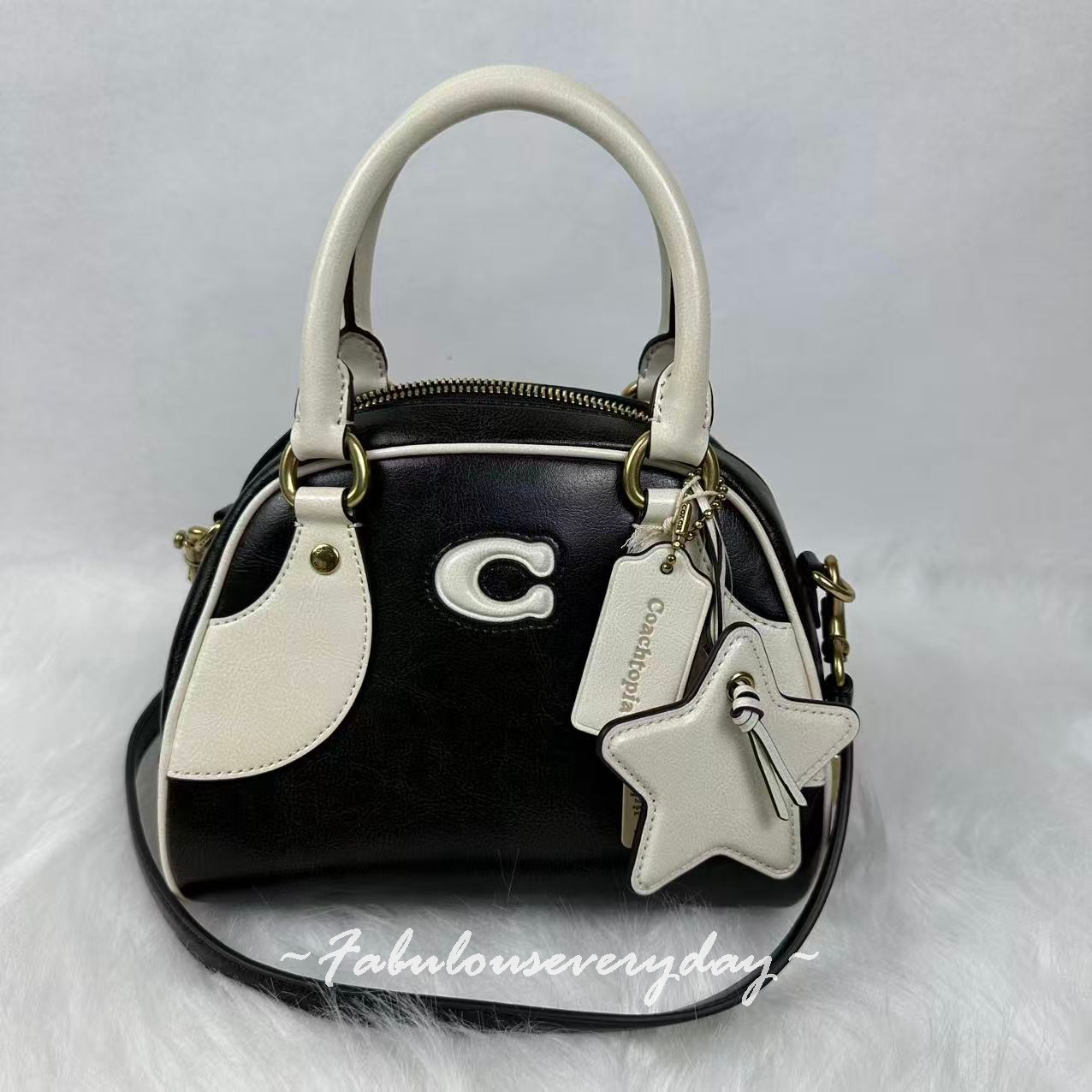 Coach Coachtopia Bowling Top Handle Bag Crossbody Black & White CDU48 NWT