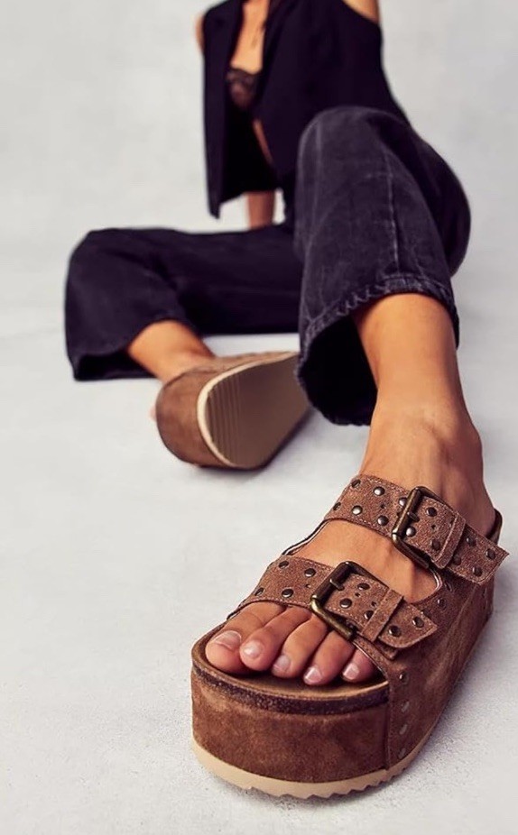 JORISTIMO Cork Flatform Sandals Suede Clogs Platform Sandals Dark Brown 8.5