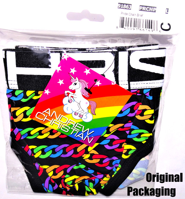 Andrew Christian Pride Chain Brief – 91863 – Multicolor: Small, Medium & Large