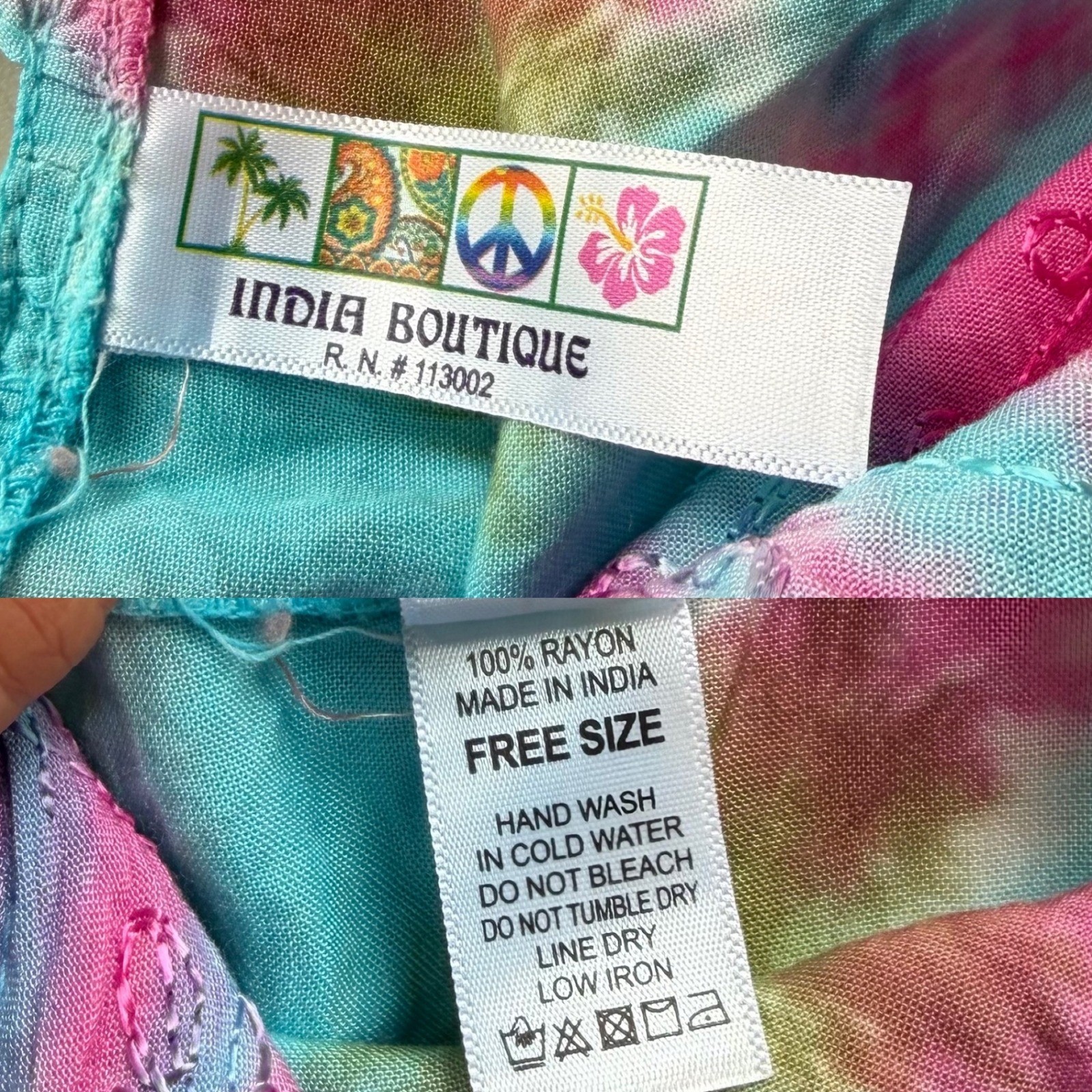 India Boutique One Size Pink Blue Green TieDye Embroider Halter Mini Dress Beach