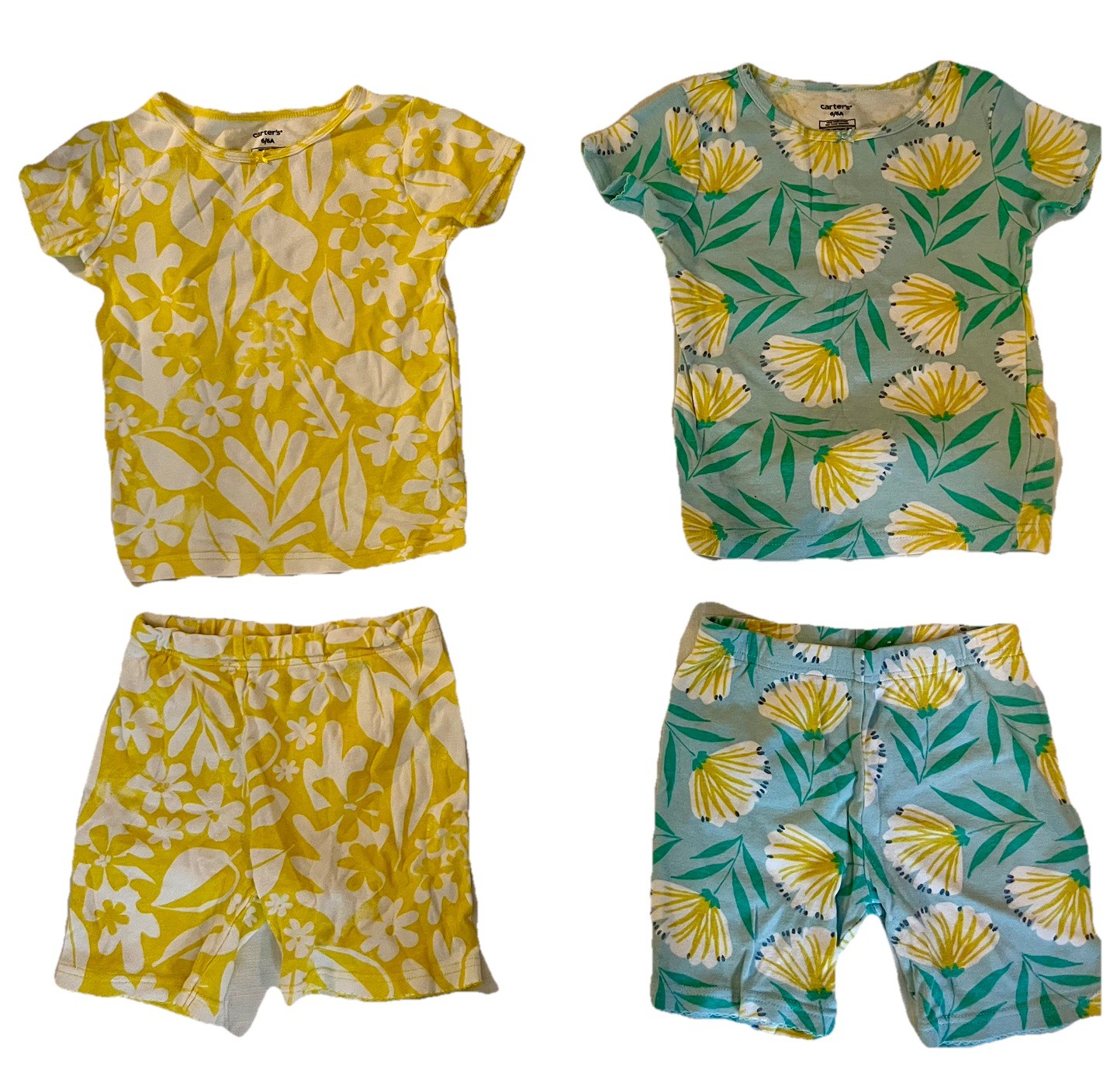 2 Carters Girls Summer Pajamas Short Sleeve Shorts Sets 6T Light Snug Fit PJs
