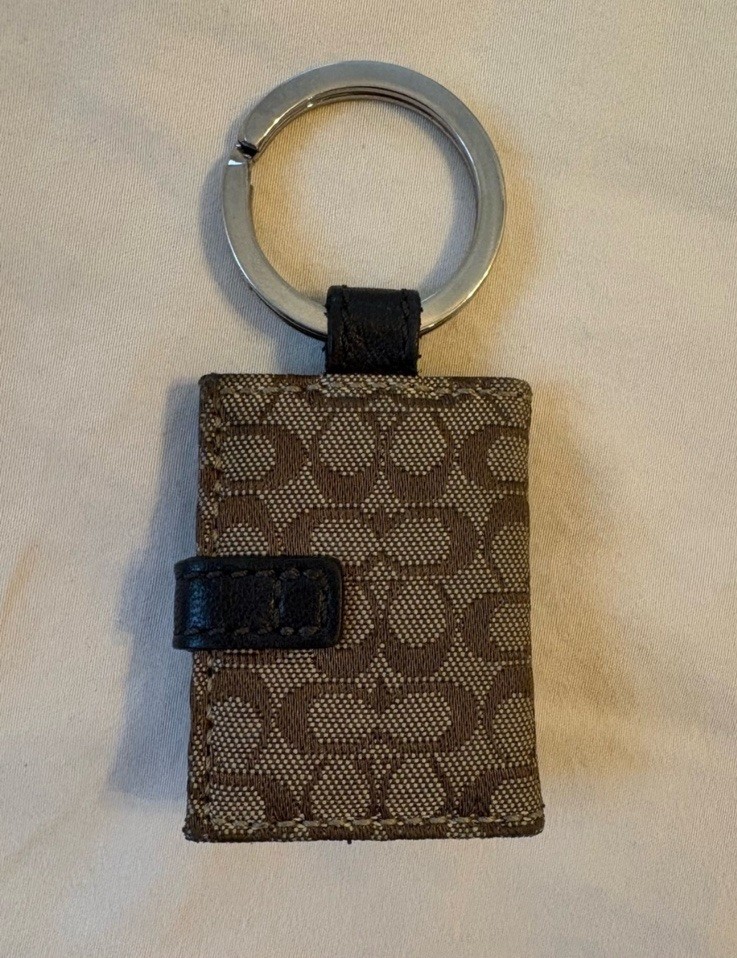 Coach Vintage Brown Signature Monogram Buckle Snap Photo Keychain