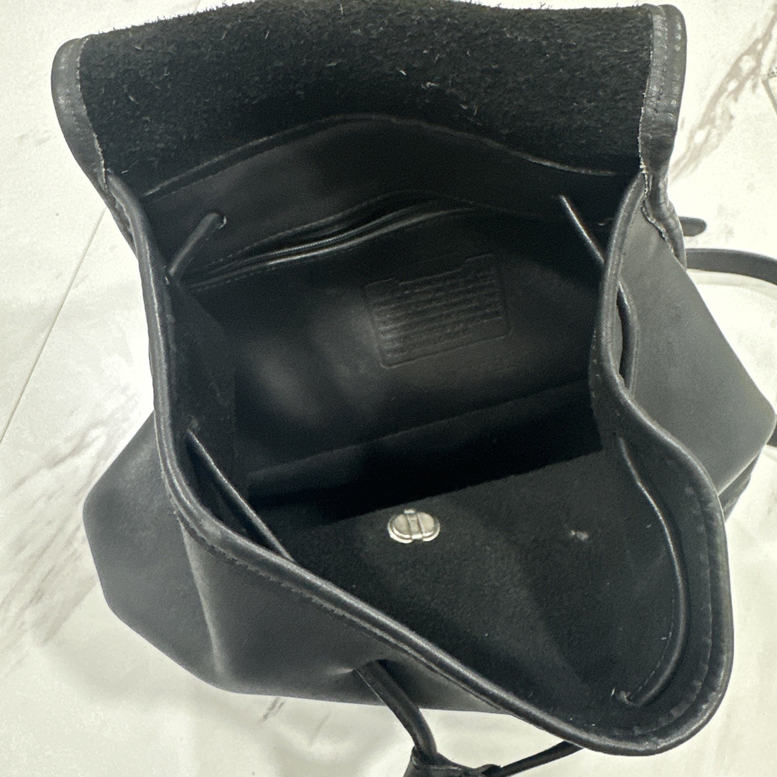 COACH Vintage 9791 Black Leather Backpack “The Daypack” Drawstring Turn-lock