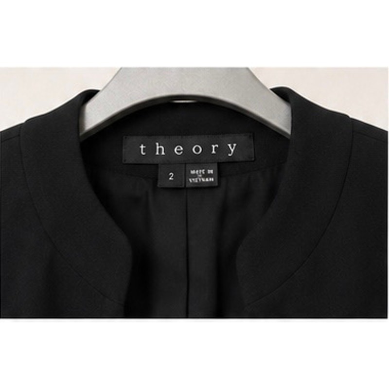 Theory Black Virgin Wool Open Front Collarless Blazer Jacket Size 2