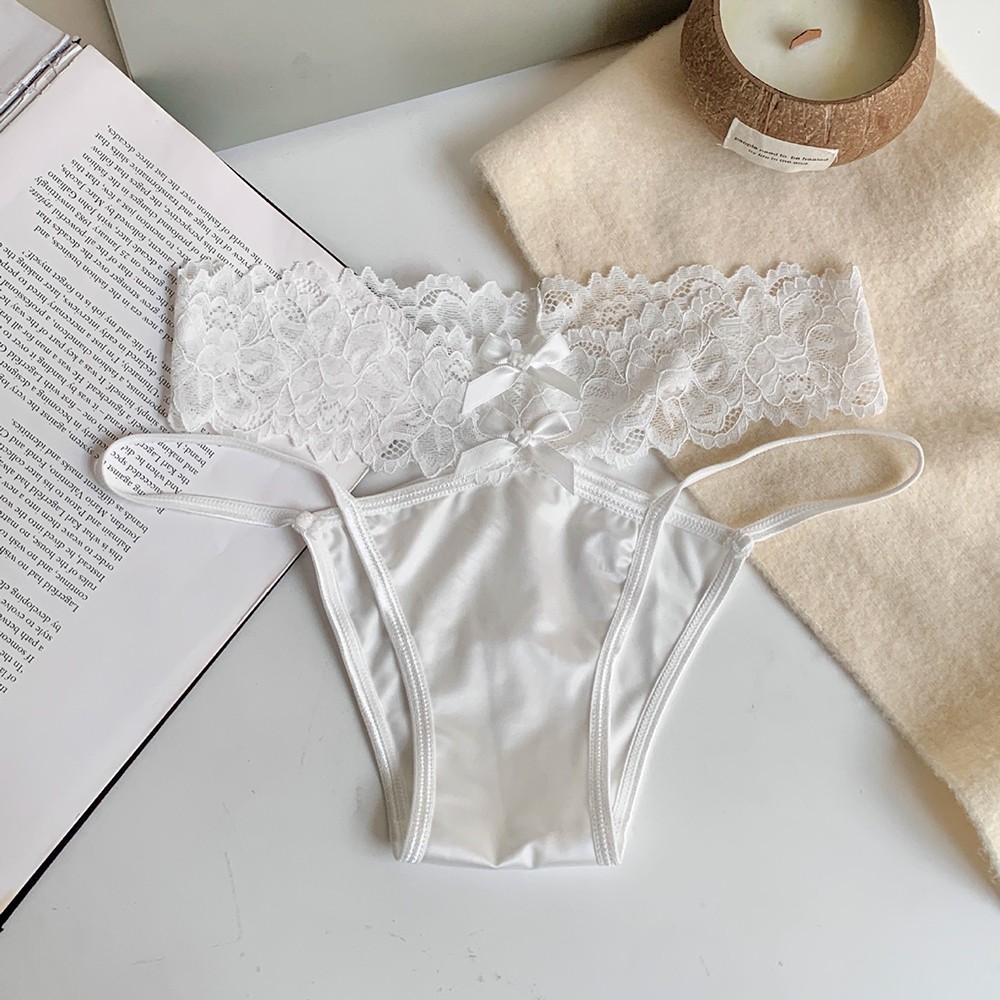 Women Low Waist Underwear French Satin Lace Panties Set Hand Wash Recommended