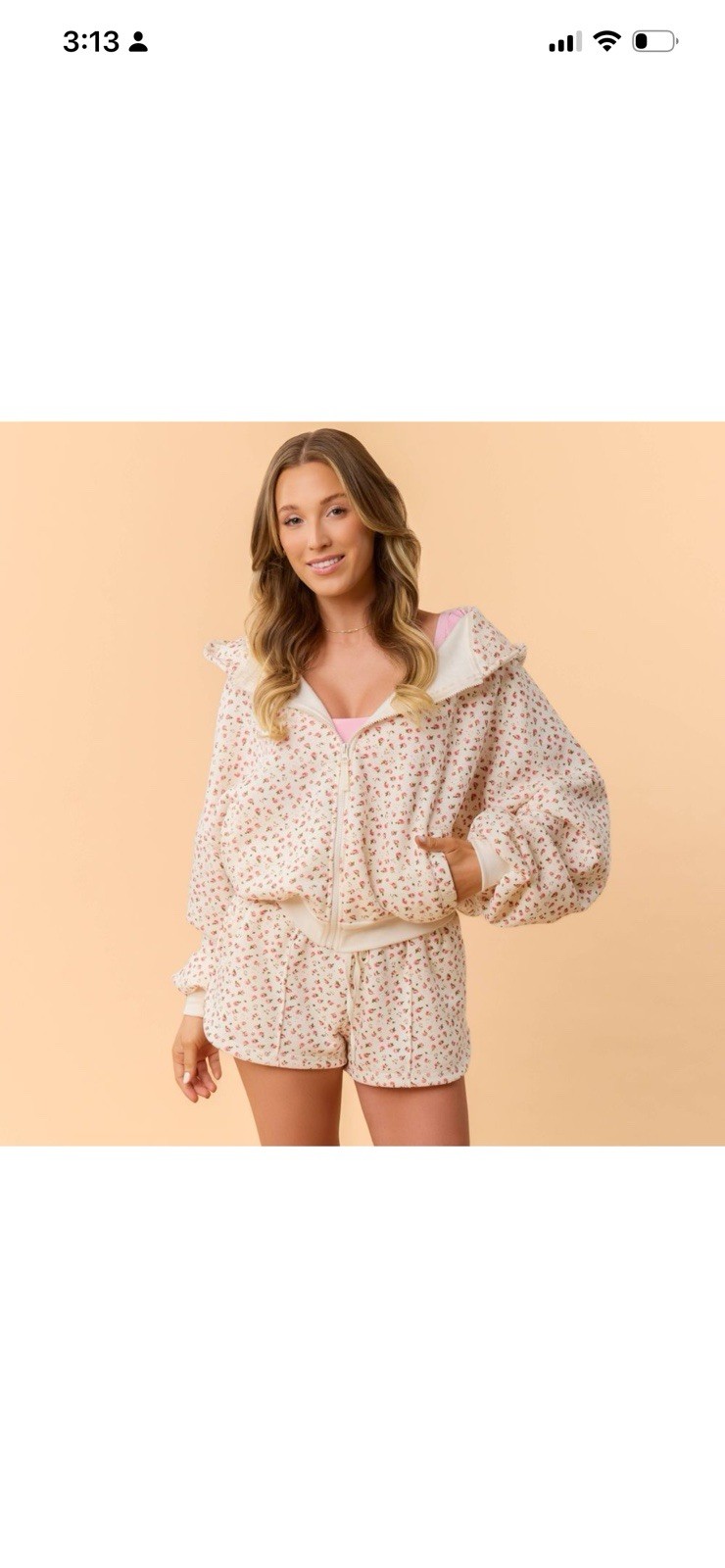 Blogilates Marshmallow Full Zip Hooded Sweatshirt cream Floral size S ￼￼
