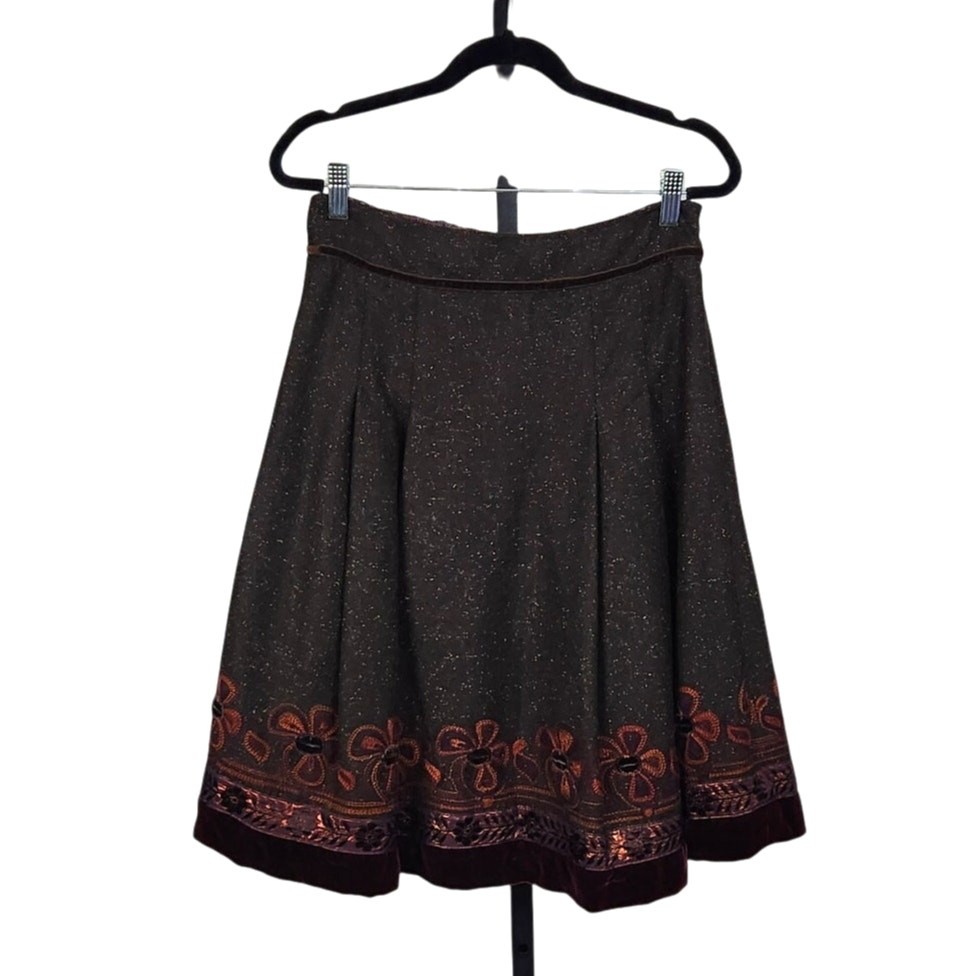 Cynthia Steffe Vintage Wool Blend Midi Pleated Skirt Embroidered Women’s Size 2