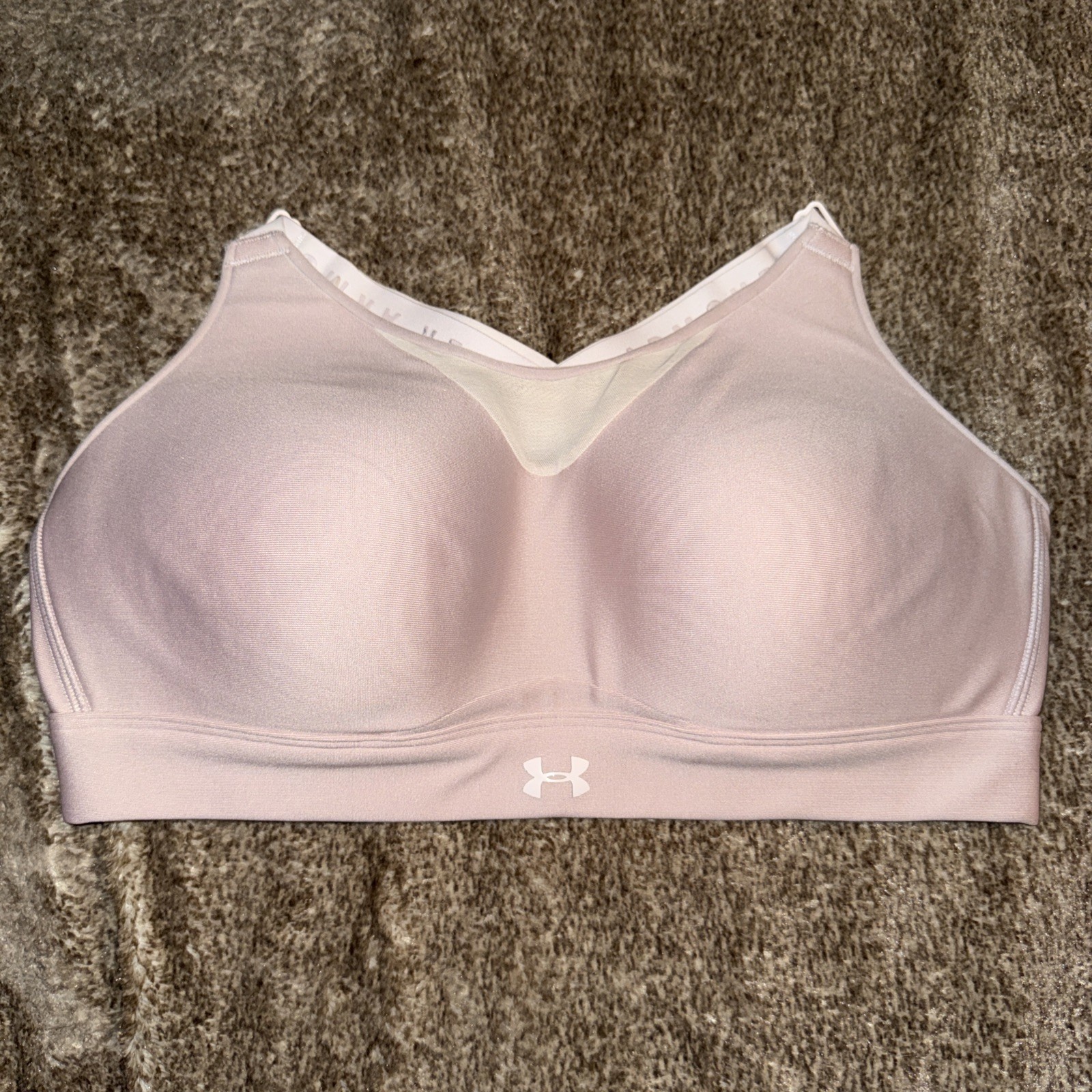 Pre Owned Under Armour Nude Beige Crossback Fitted Sports Bra Logo Large L