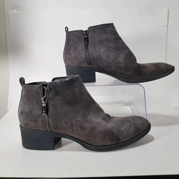 Kenneth Cole Ankle Boots Womens 9 Gray Leather Casual Bootie Zip Up Block Heel C