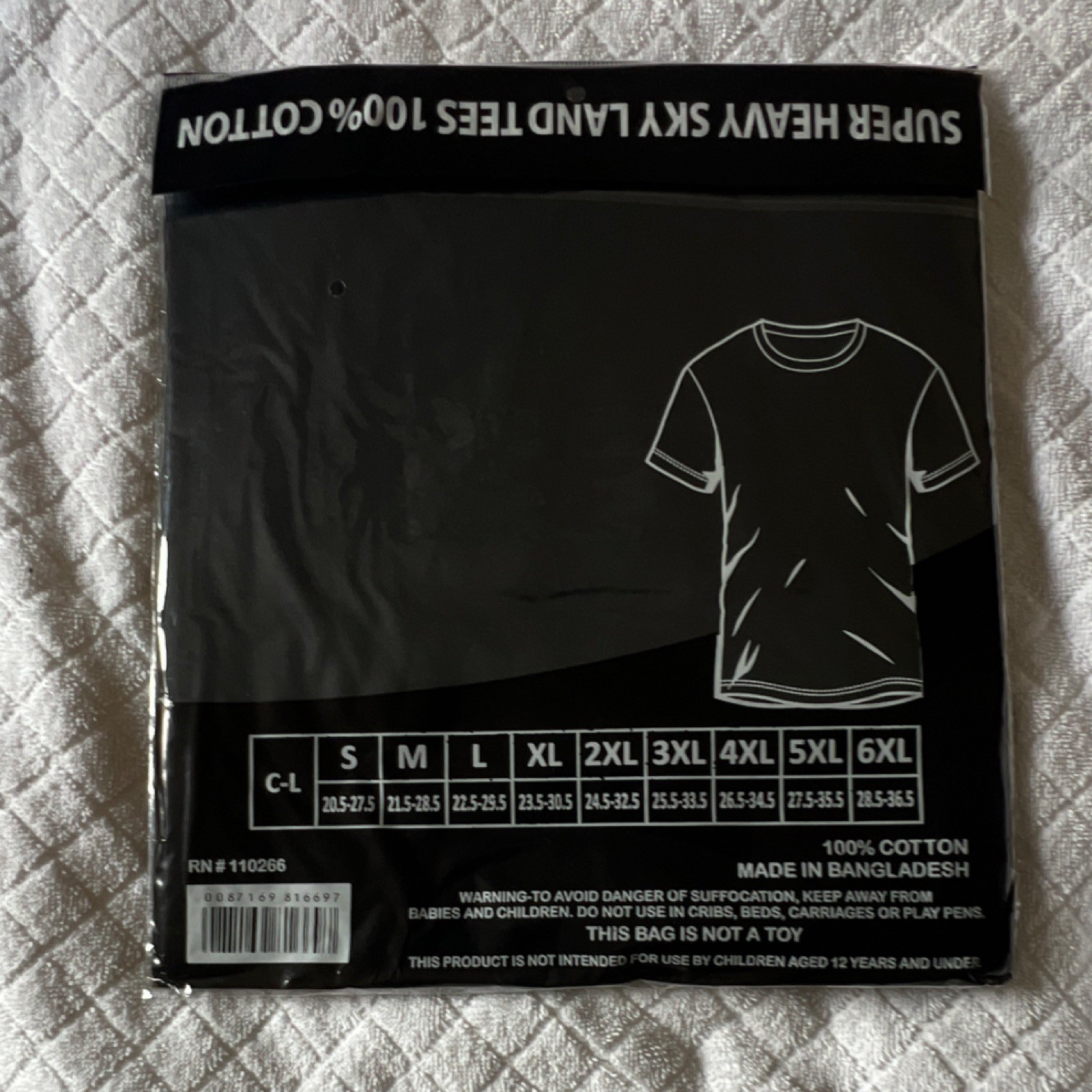 Sky Land Men’s M Super Heavyweight 100% Cotton Black Short Sleeve T-Shirt
