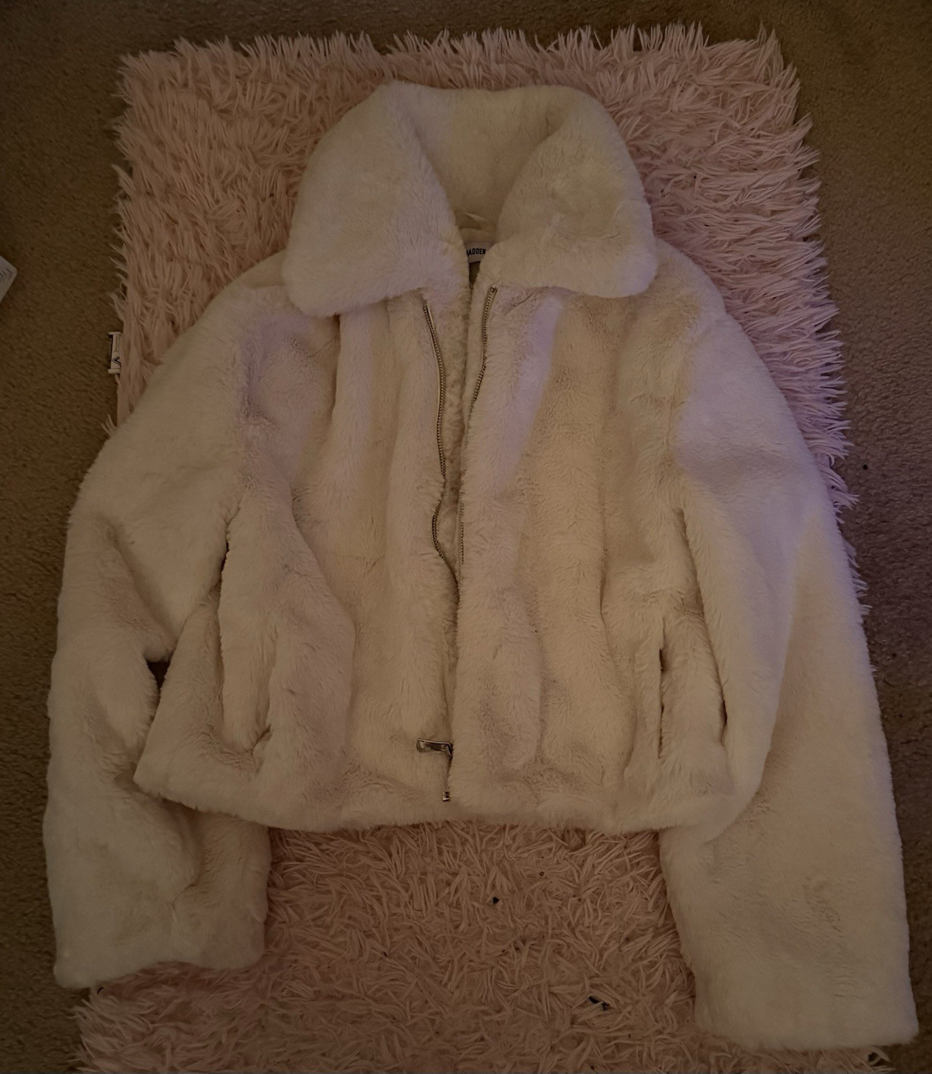 Steve Madden Teddy Jacket Women’s M Ivory Full Zip Lined Short Long Sleeve