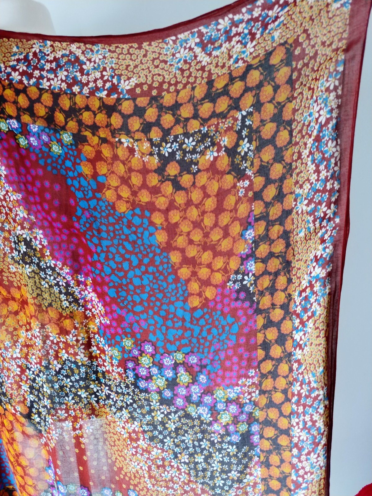 Vintage Brown Rust Floral Rayon Scarf Shawl 47in Square Made In Italy