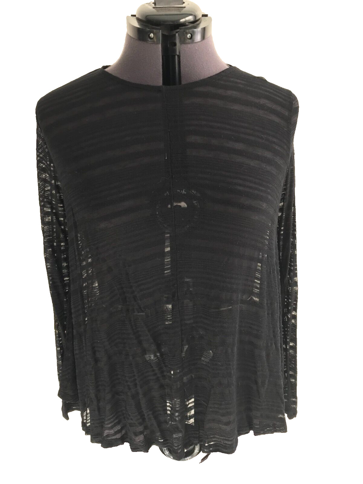 Old Navy Sheer/Semi-Sheer Black Striped Flared Top Long Sleeved, Size: Med Tall