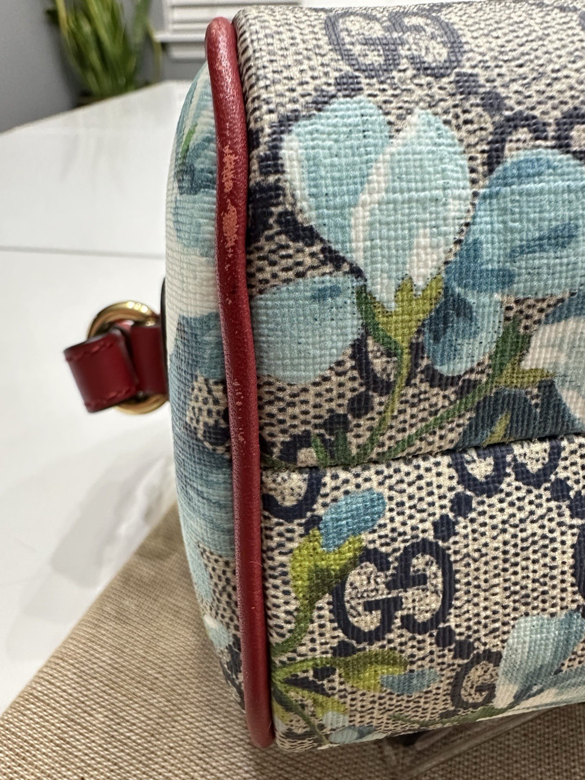 Authentic Gucci GG Supreme Monogram Blooms Mini Boston Bag Red Floral w/ Strap