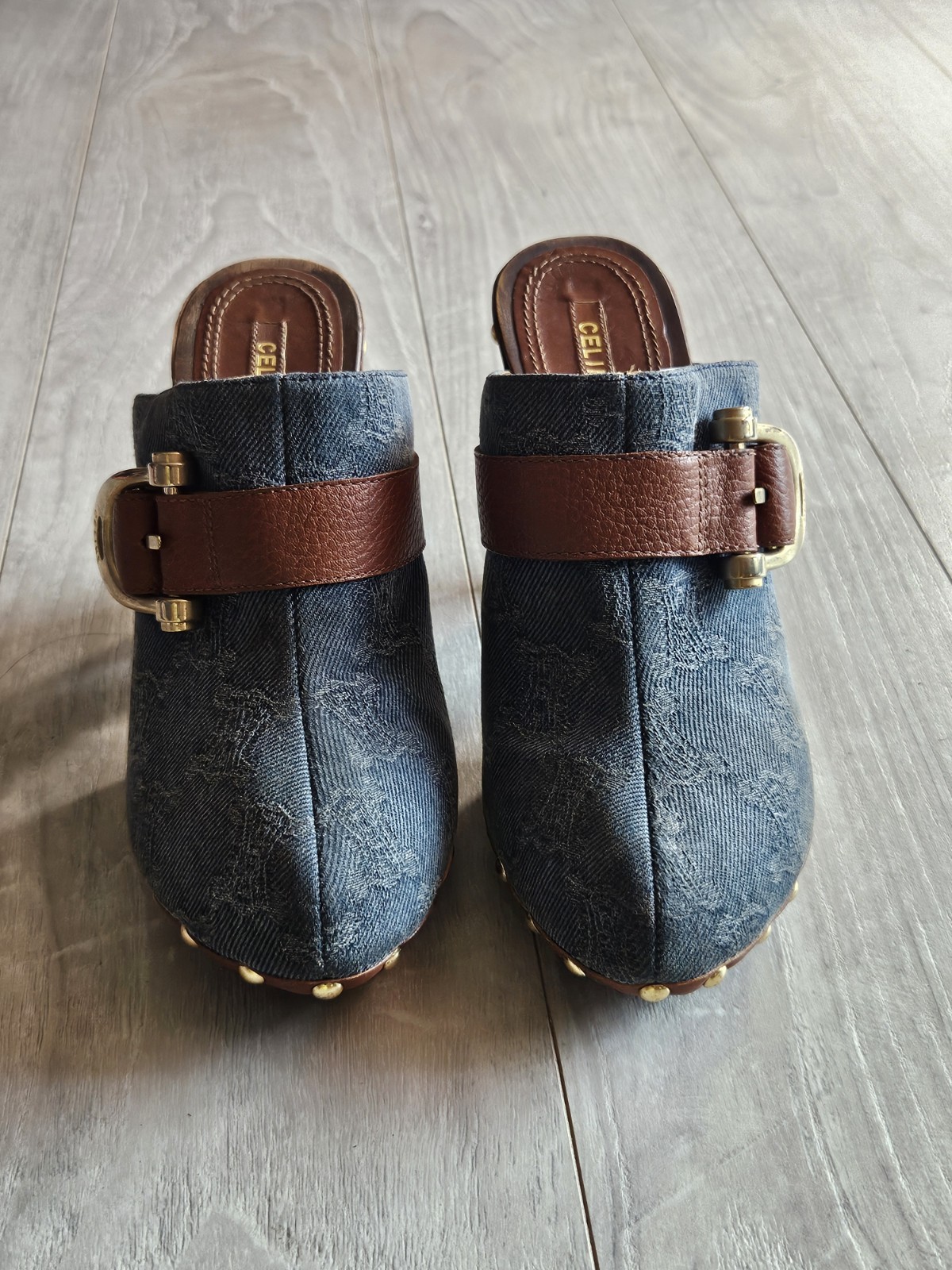 💥Celine Macadam Shoes Sandals Sabot Indigo Brown Size 38