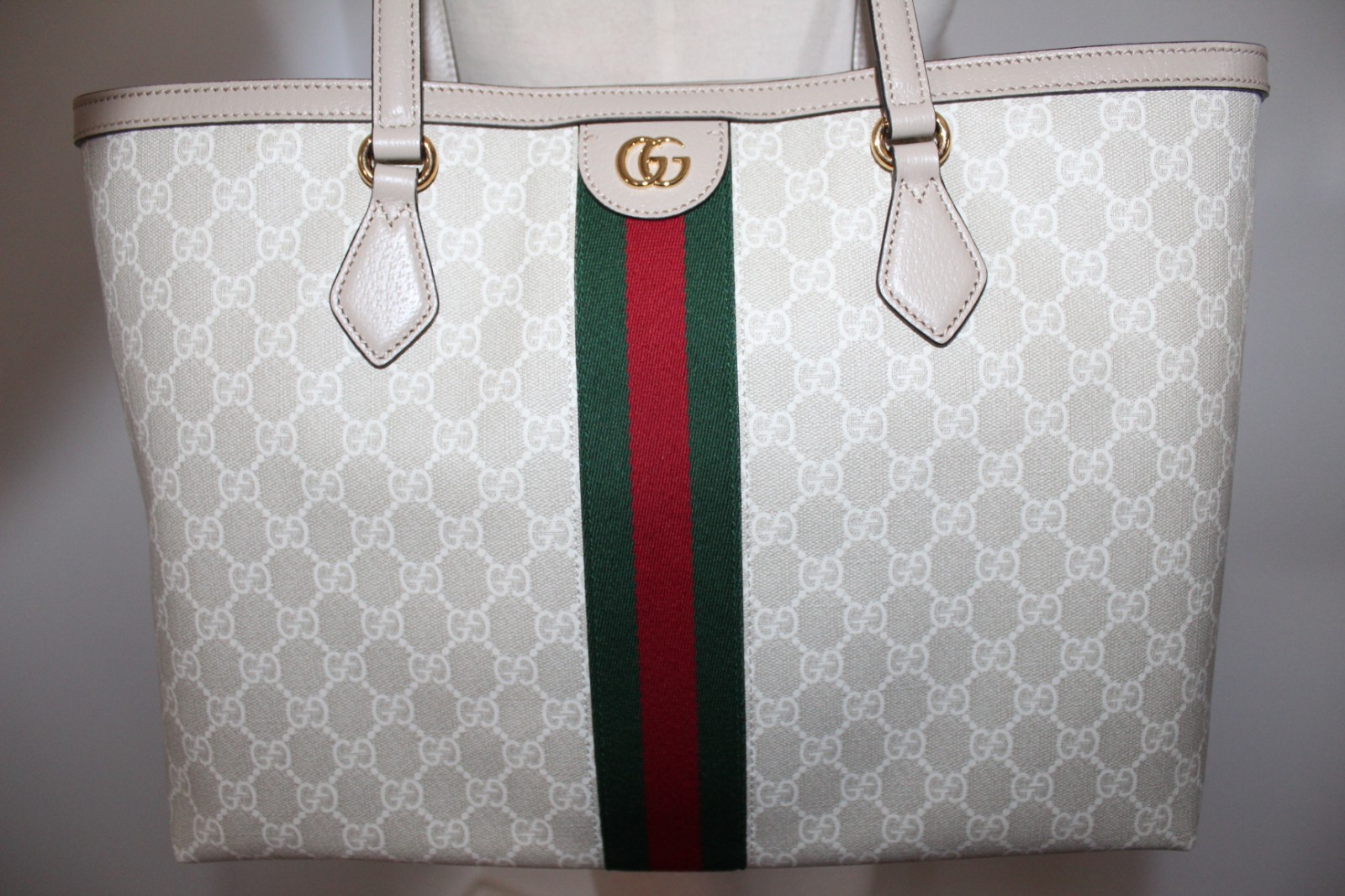 NWT Gucci GG Supreme Monogram Web Ophidia Shopping Tote Shoulder Bag 631685