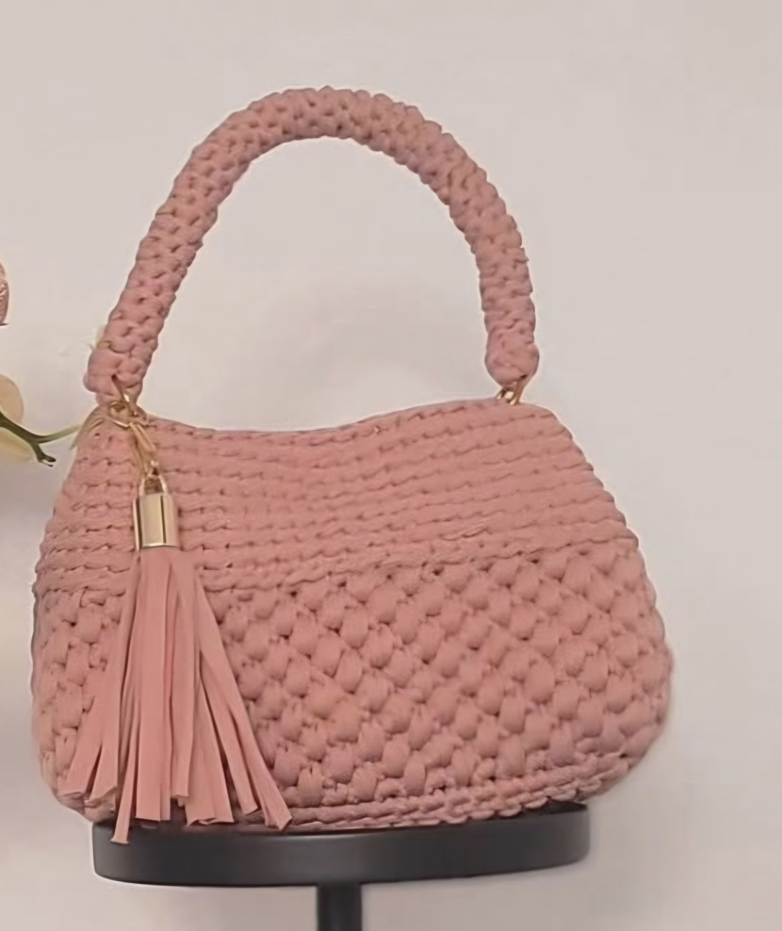 Pink Solid Women’s Top Handle Bag Purse w/ Tassel Bag Charm, Gold Hardware