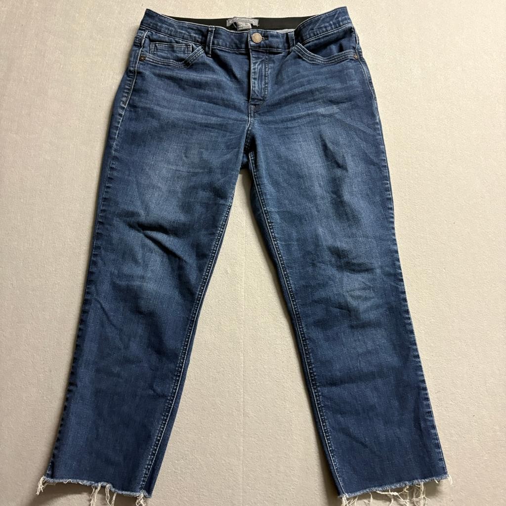 Democracy Ab Technology Crop Jeans Womens 14 Blue Denim Fray Hem Stretch