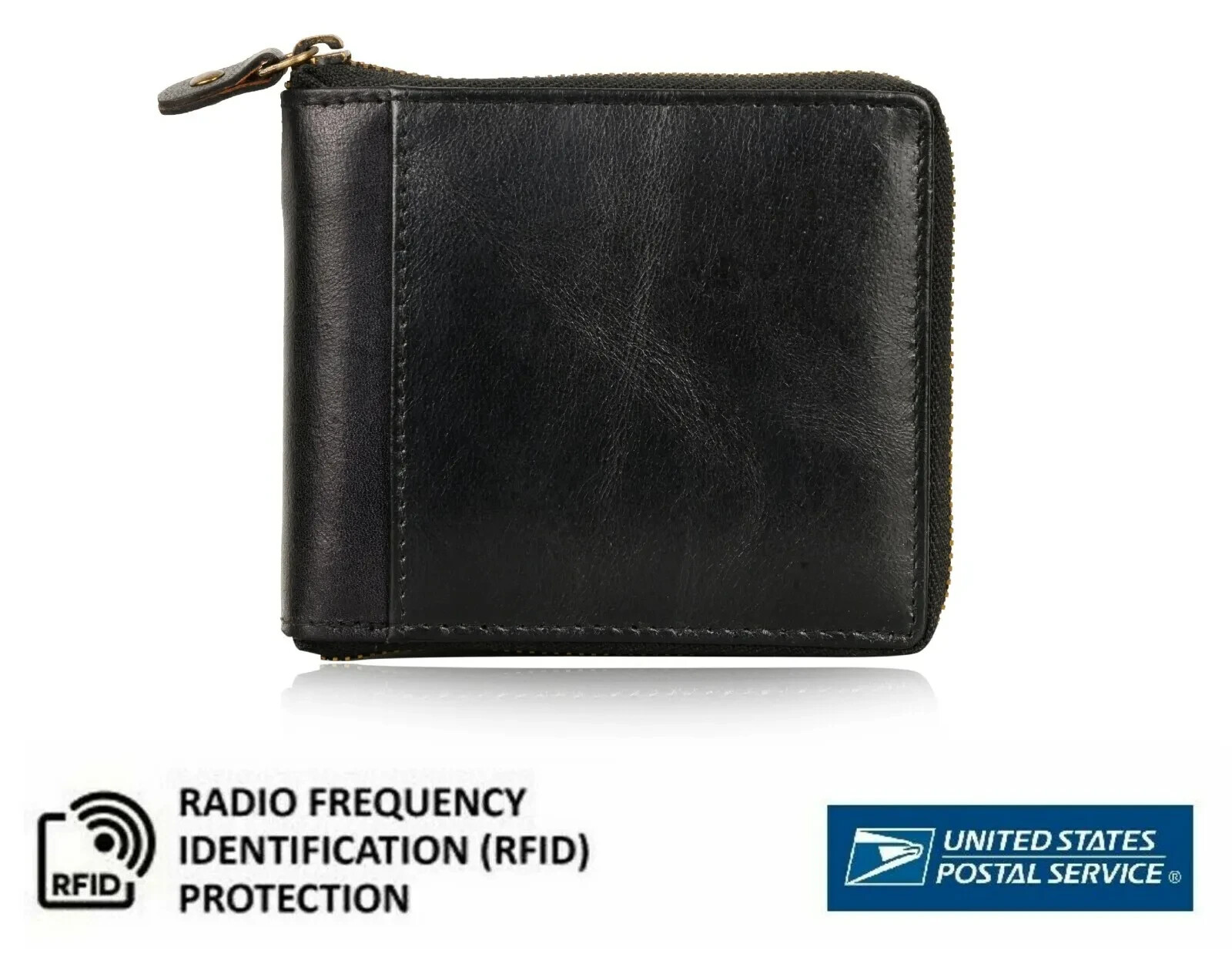 RFID Mens Leather Wallet Zip-Around Credit Card Holder Bifold Purse US Stock