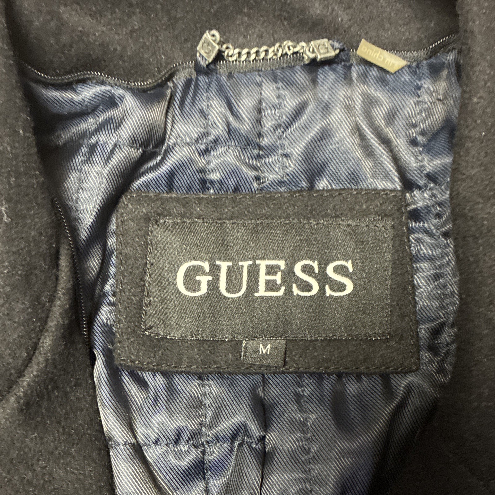 GUESS Men’s Black Pea Coat Mid-Length Lined Pockets Button Logo Size M