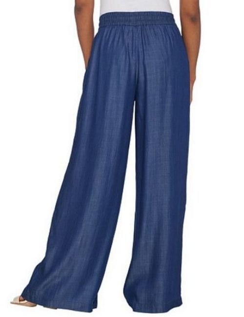 Logo Dark Wash Wide Leg Full Length Pants Lightweight Jean New Lori Goldstein