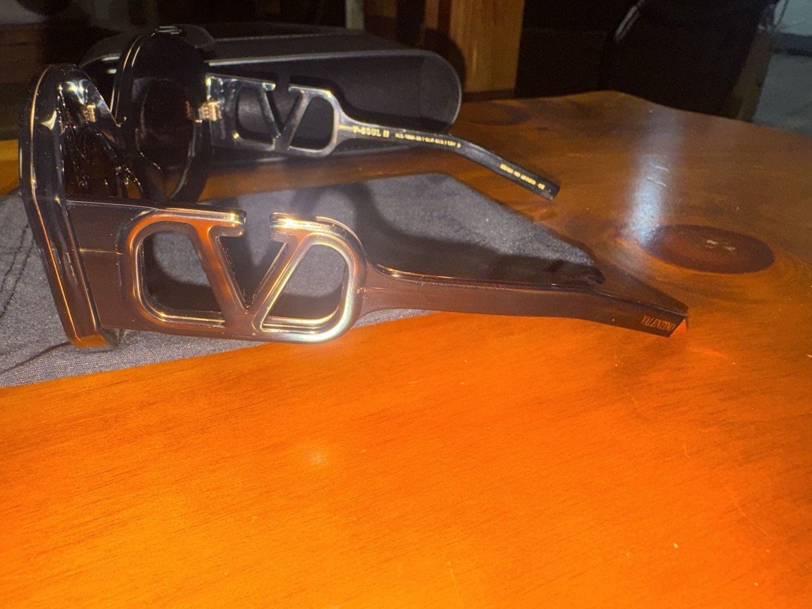 Valentino VLogo Oversized Sunglasses Black Frame Gray Tinted Lenses UV400
