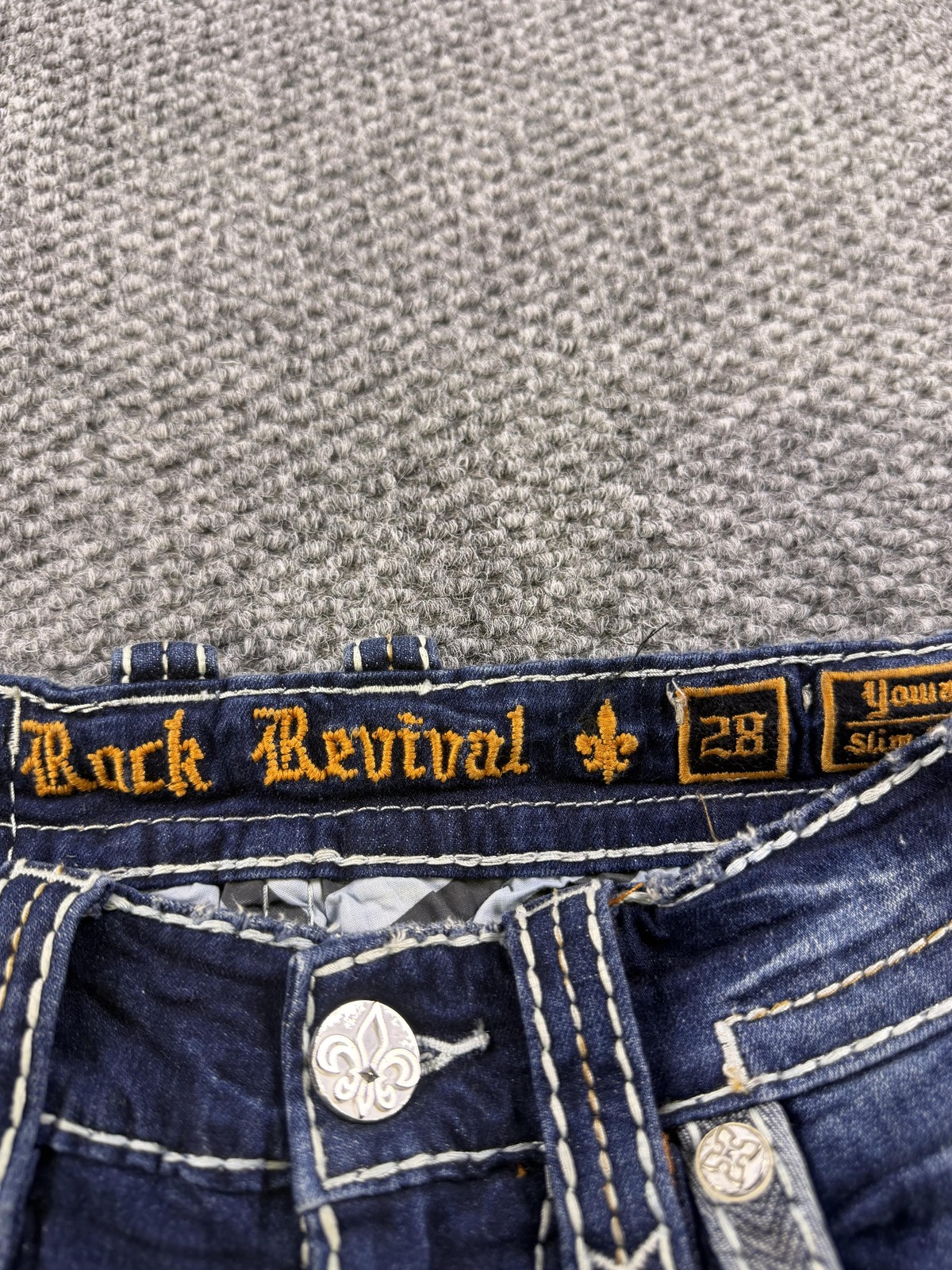 Rock Revival Jeans Womens 28 Blue Yowah Slim Boot Bootcut Distressed Embroidered