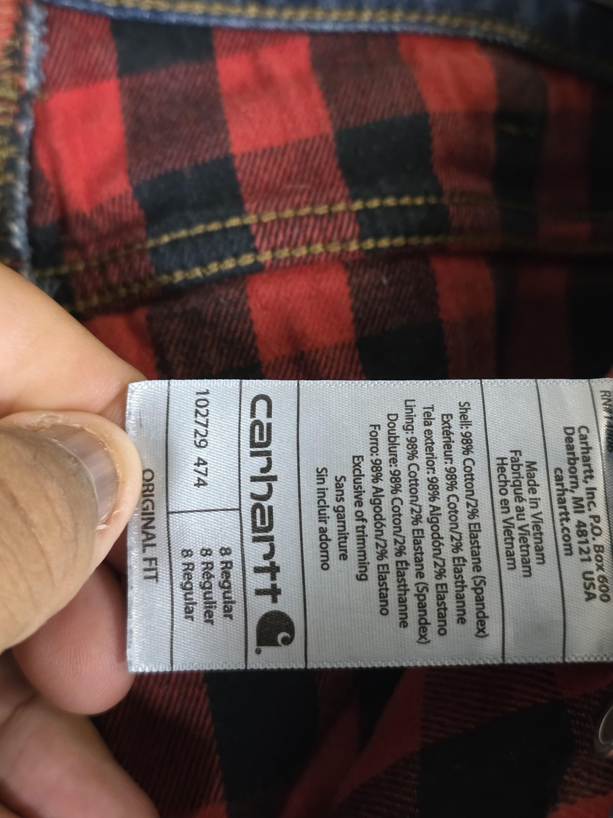 Carhartt Jeans Womens 8 Regular Blue Flannel Lined Original Fit Straight 102729
