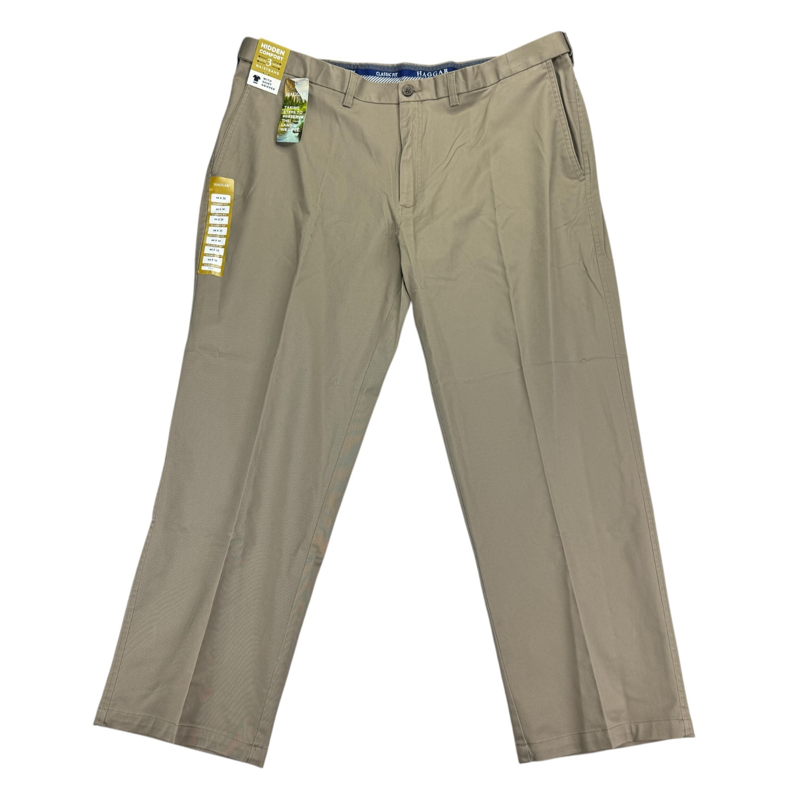 Haggar Mens 2-Way Stretch Premium Comfort Classic Fit Dress Pants Khaki 44×30