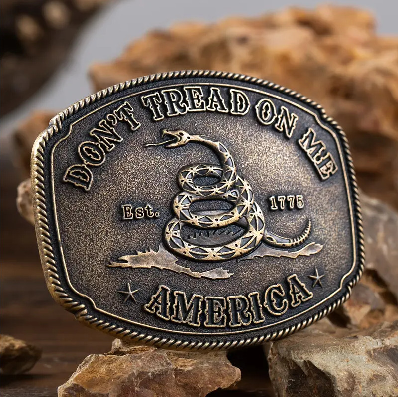 America Don’t Tread On Me Gadsden Flag Snake Belt Buckle Antique Bronze Tone