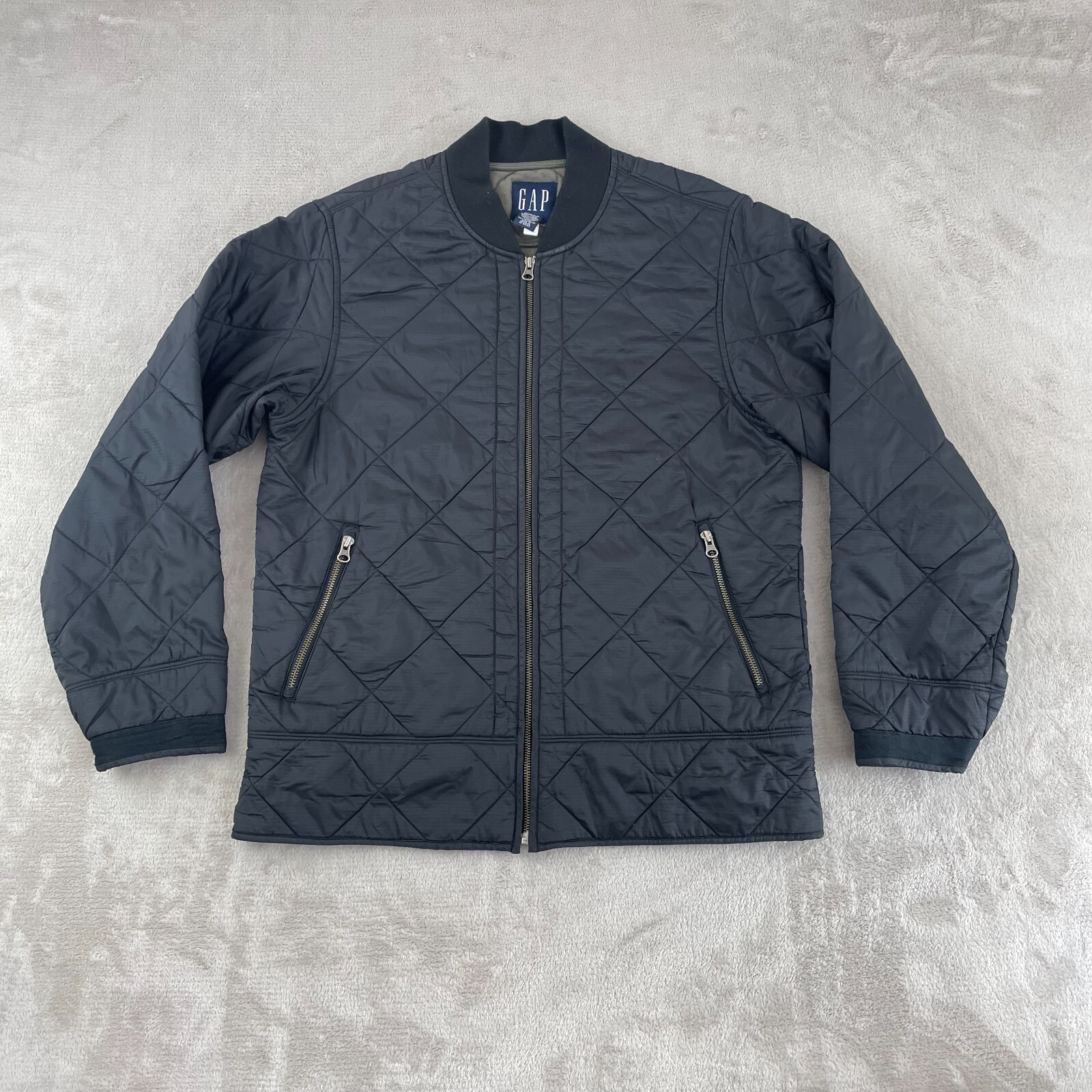 Vintage Gap Quilted Bomber Jacket Men Medium Black Full Zip Puffer Y2K