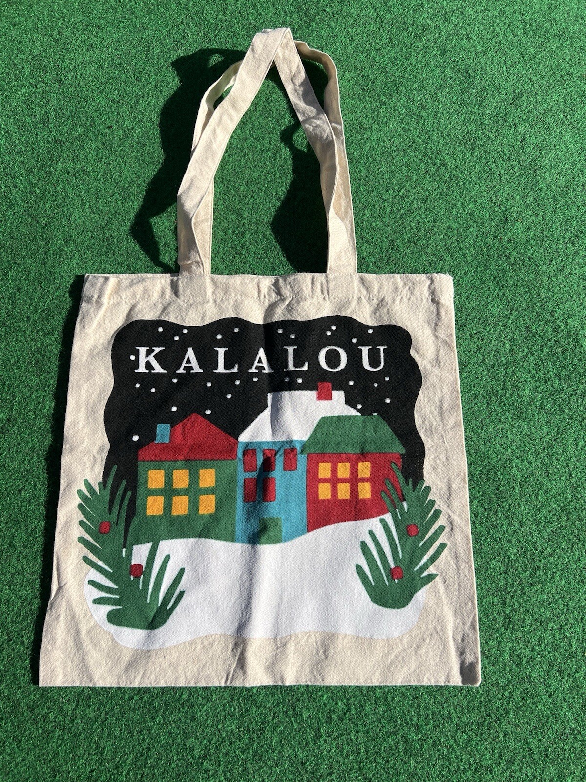 KALALOU Canvas Tote Bag Shopper Reusable Double Sided Holiday Winter Design NWOT