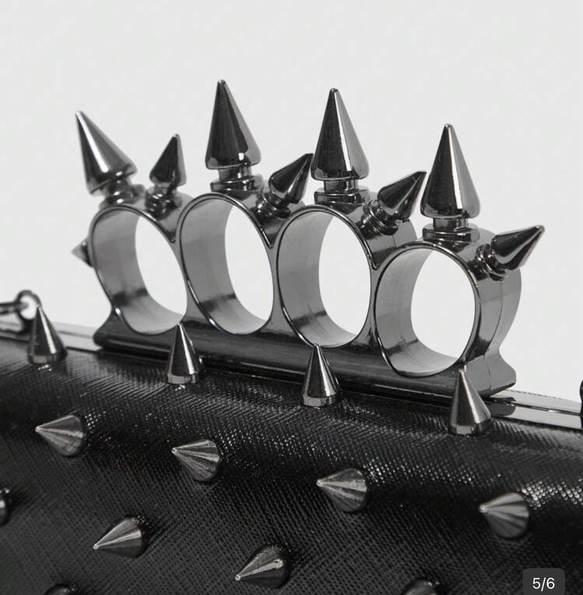 Black Spike Knuckle Ring Studded Clutch Punk Biker Bag Purse Goth