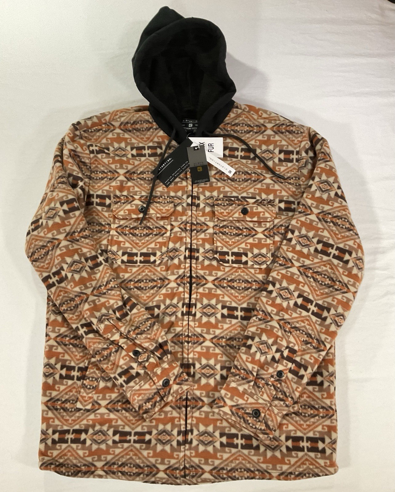 Distortion Zip Up Aztec Flannel hoodie Size L Mens Fleece Lining Pockets