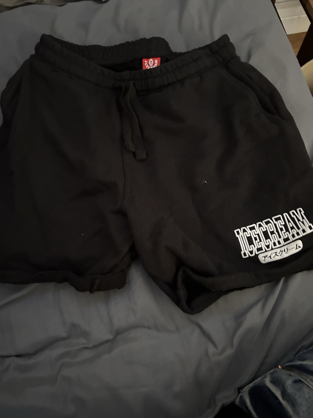 ICECREAM Men’s Black Cotton Sweat Shorts Drawstring Pockets Logo, Size M
