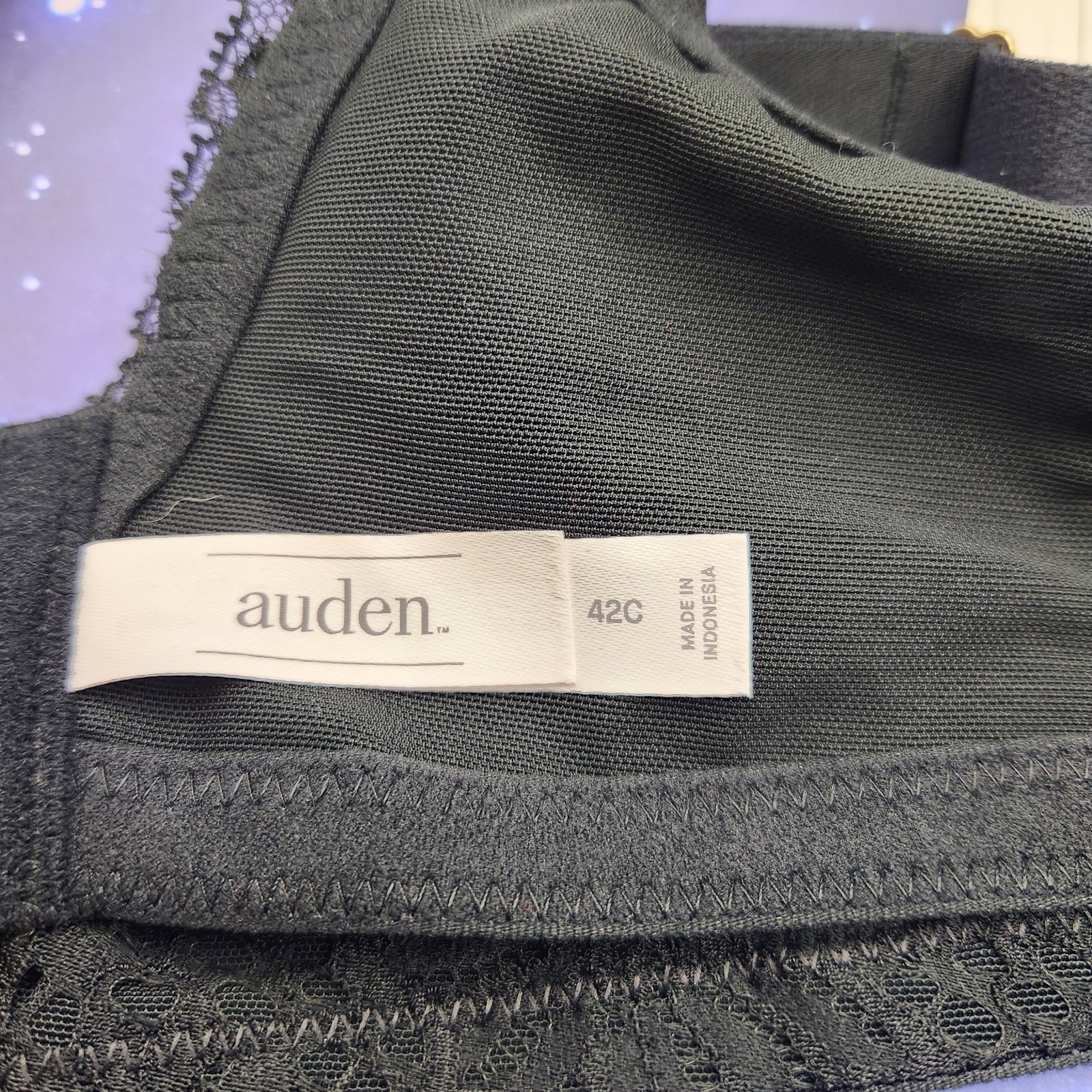 Auden Solid Black w Lace Underwire Full Coverage Unlined Bra 42 C NEW
