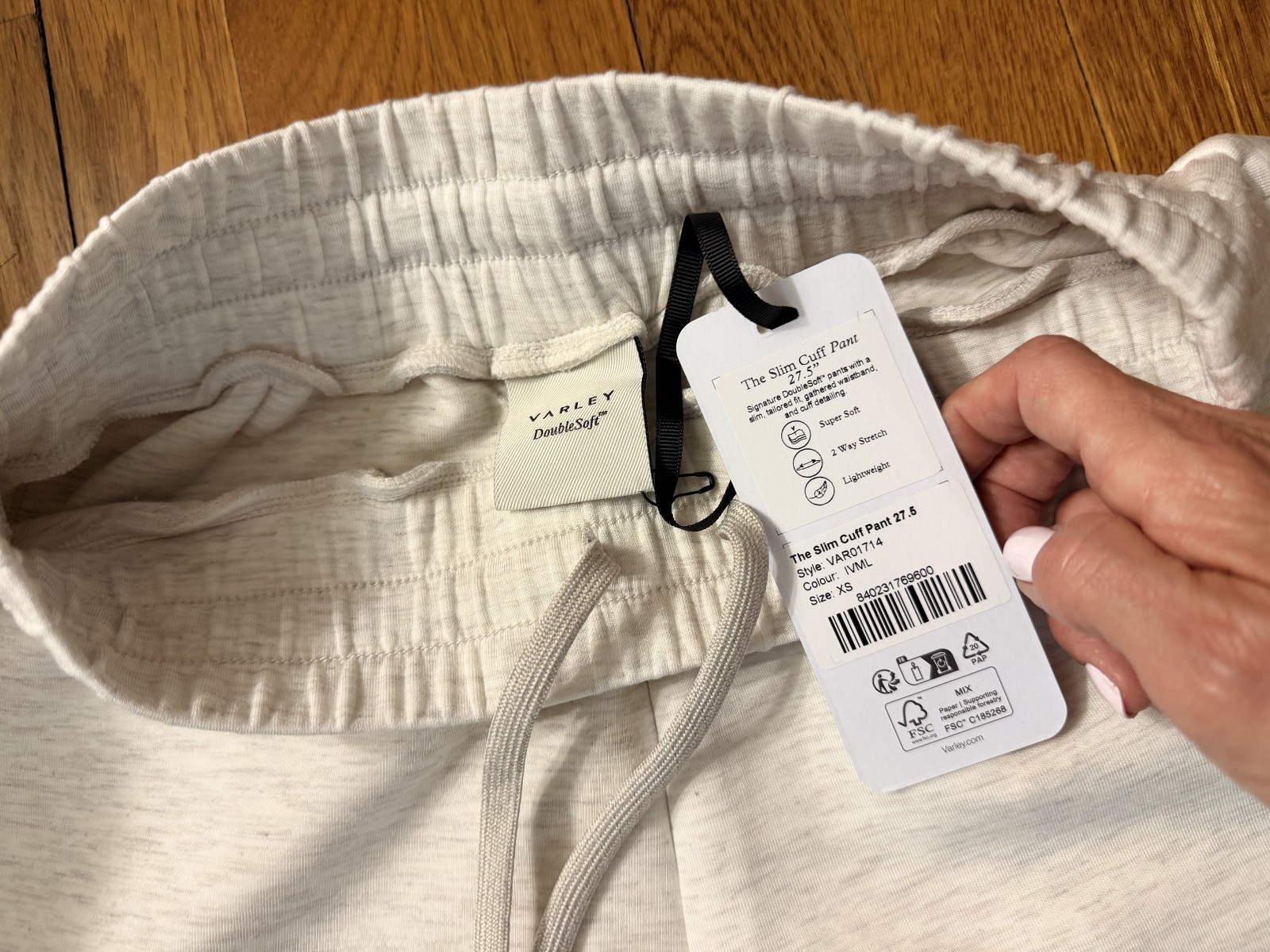 NWT Varley DoubleSoft Lounge Set Ivory Marl Shea Crop Tank S Slim Cuff Pant XS