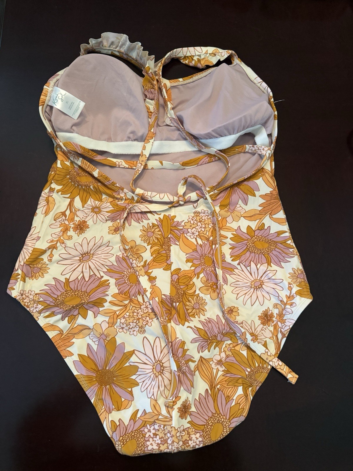 KONA SOL XL One Piece Swimsuit Ruffled Staps Sunflowers Daisy Orange And Mauve