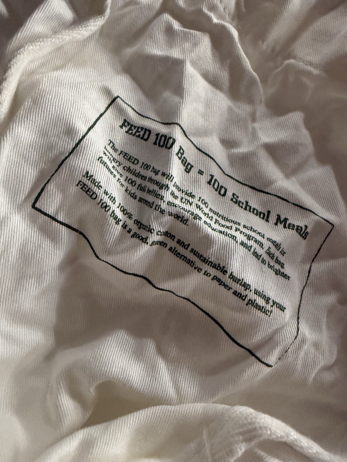 Feed 100 Children of the World Convertible Re-Usable Tote Bag Burlap/Cotton EUC