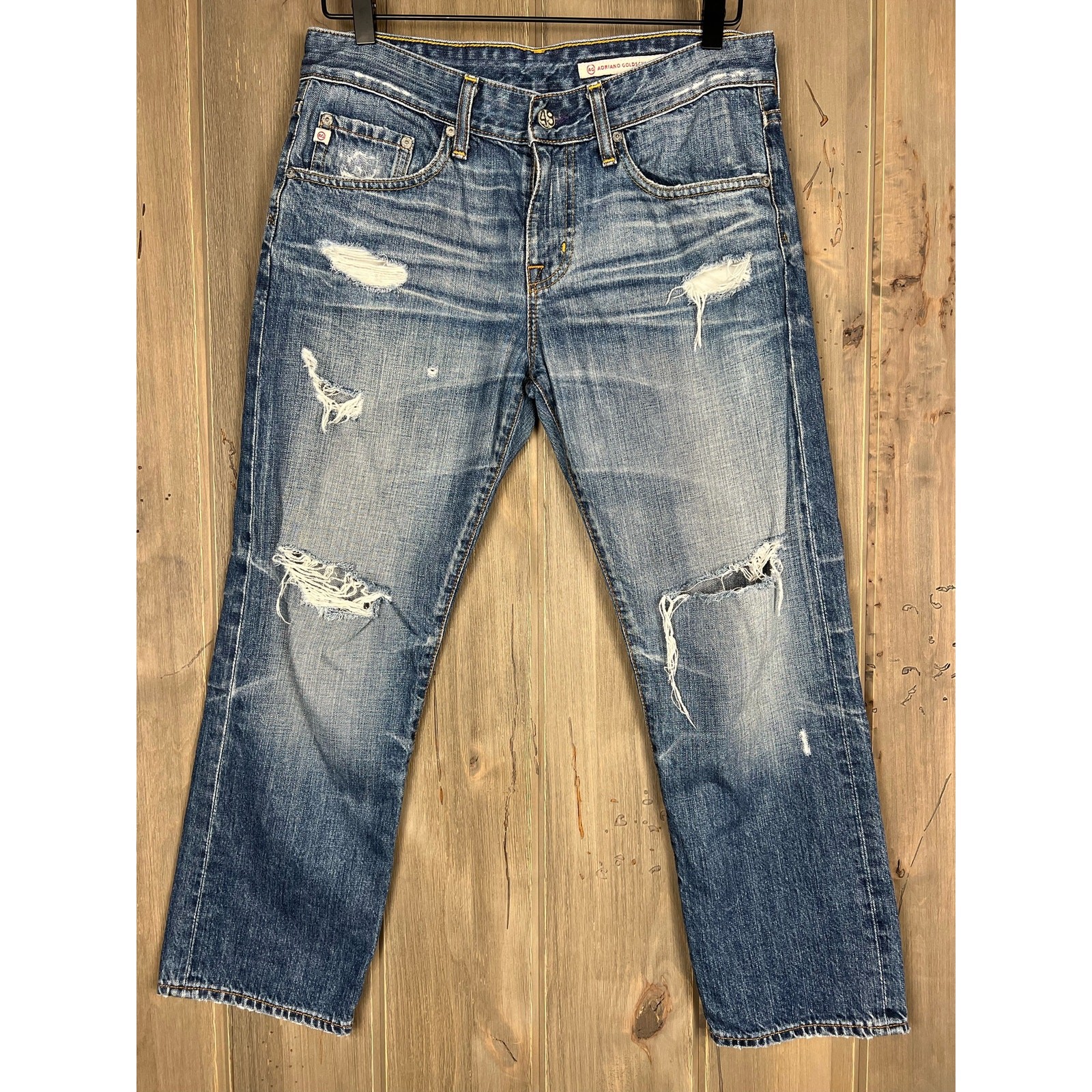 AG Adriano Goldschmied Distressed Straight Leg Jeans, 28