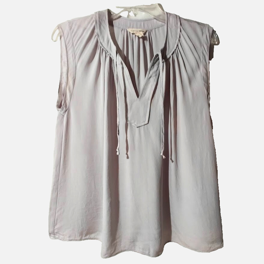 Rebecca Taylor Size 4 Y-Neck Tie Sleeveless Lilac All Silk Blouse Pleats Career