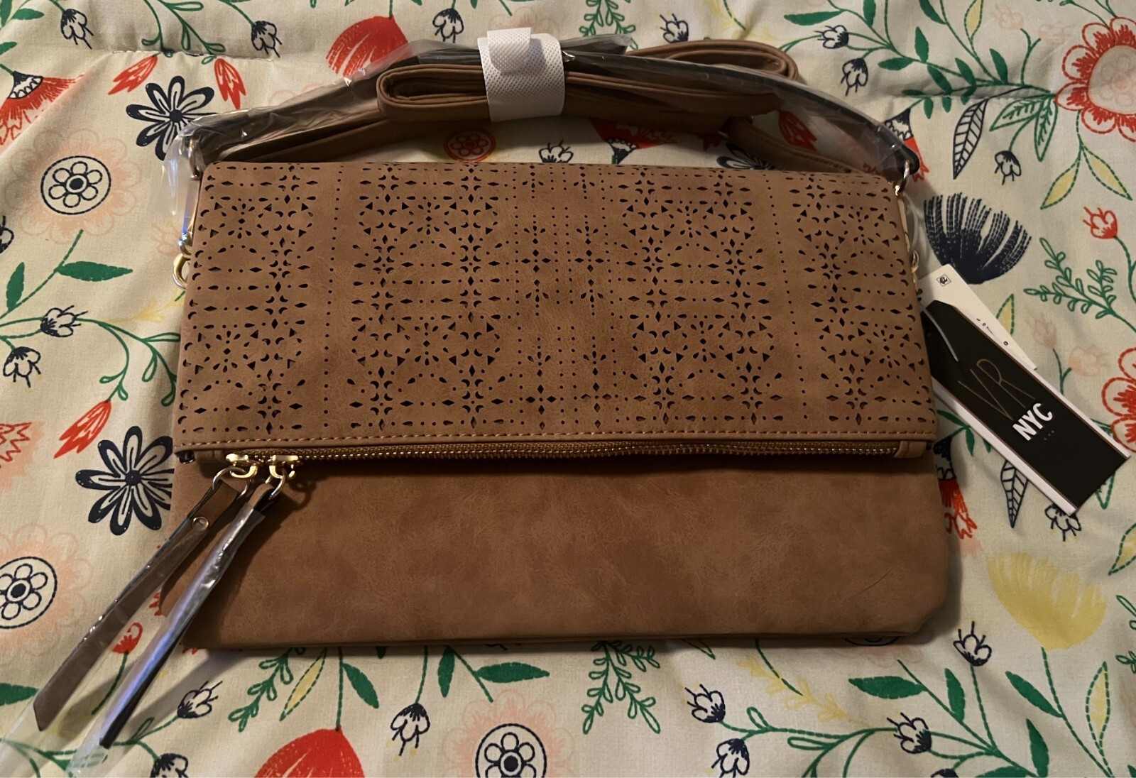 VR NYC Crossbody Purse – Natural – Tan – Laser Cut – Clutch, Bag – NWT MSRP $30