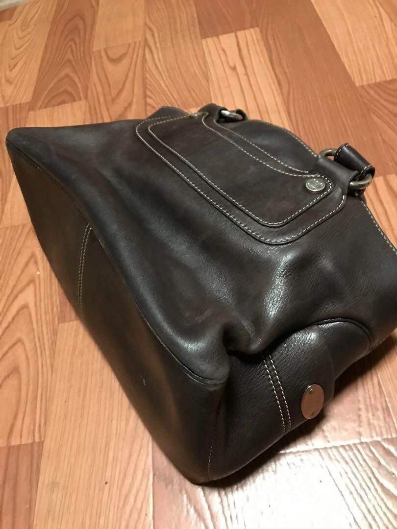 CELINE Leather Boogie Hand bag zip color dark Brown fashion goods women ladies