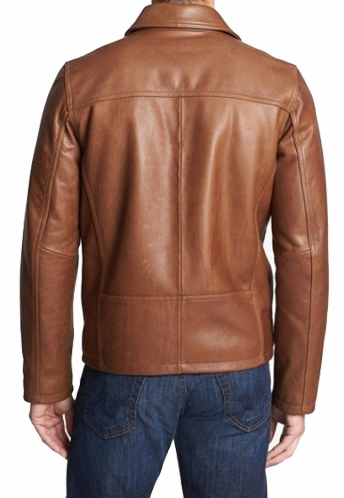 Leather Jacket Mens Biker Motorcycle Style Men Genuine Real Racer Soft Tan 4