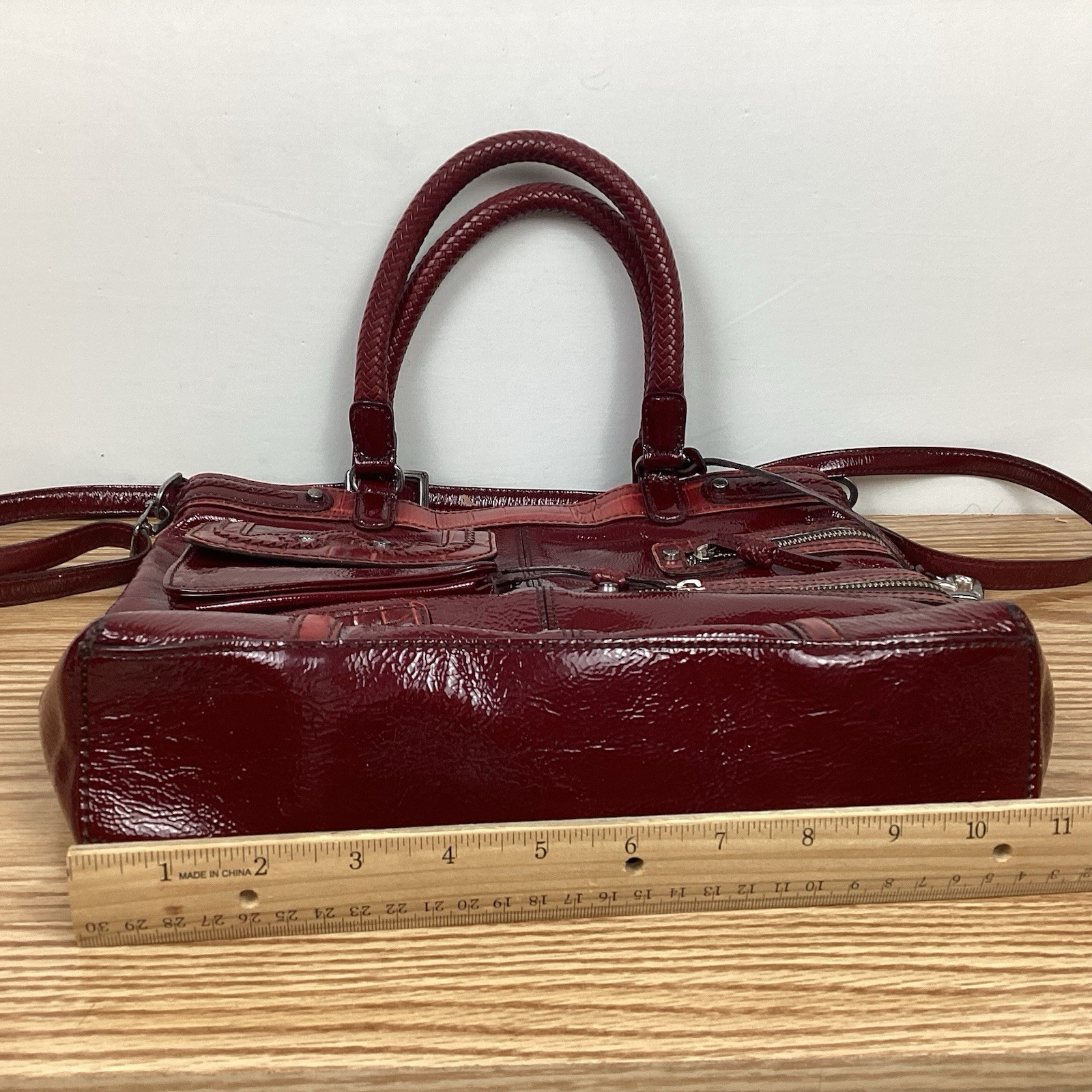 Brighton Kaelan Pocket Tote ORGANIZER Patent Leather Red Med Tote Shoulder Bag