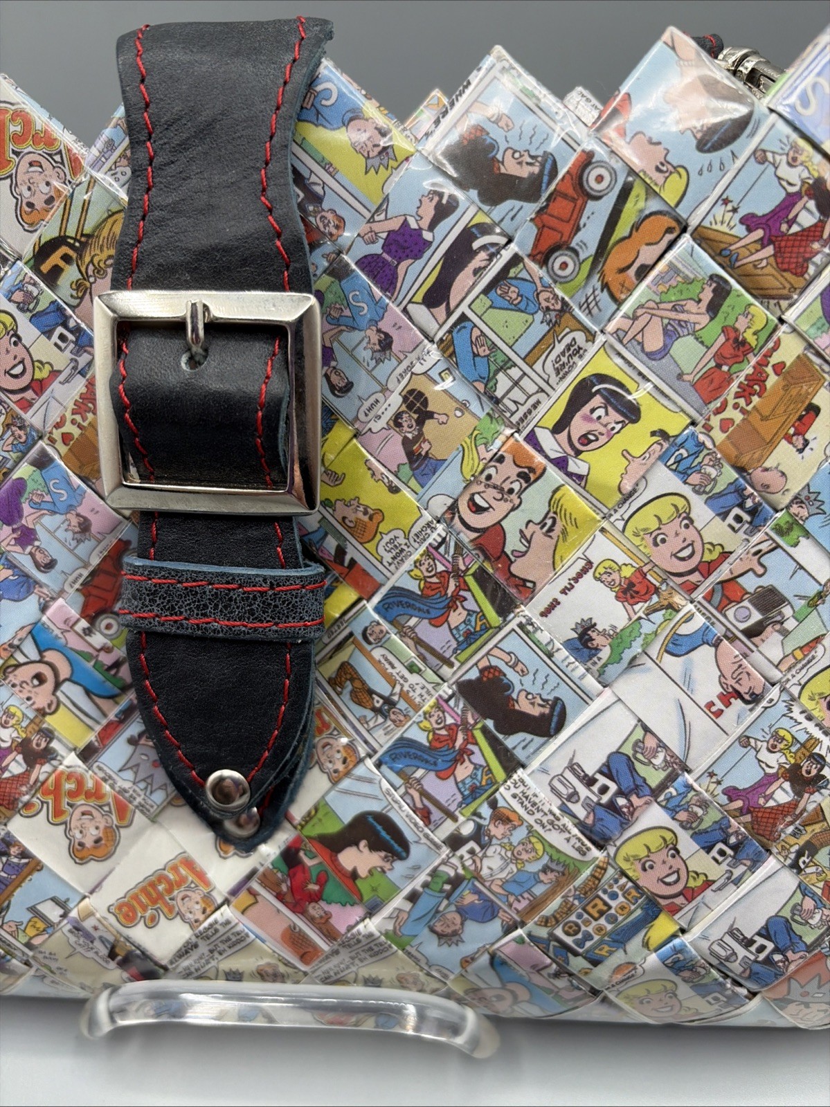 Nahui Ollin Medium Archie Jughead Candy Wrapper Purse Leather Strap Bag OOAK