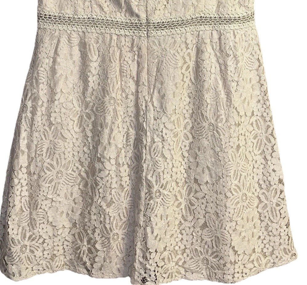 Ivory Crochet Floral Lace Overlay Dress Sz L Fit & Flare Cottagecore Fairycore